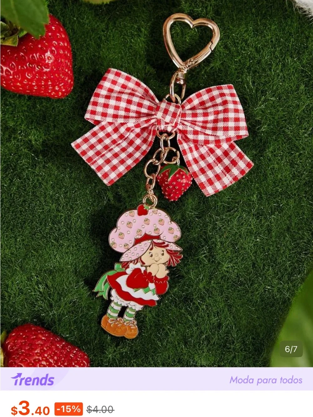 Strawberry Shortcake Bow Bag Charm Keychain – Red & Gold 🍓🔑
